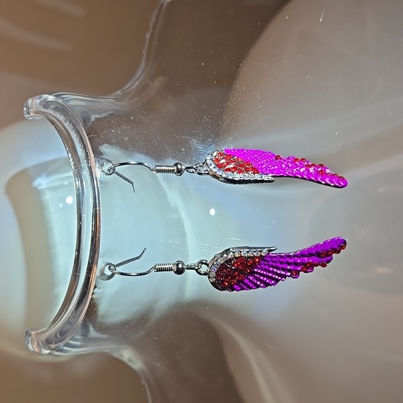 Angel Wings Rhinestone Alloy Earrings - purple - Picture 2 of 4